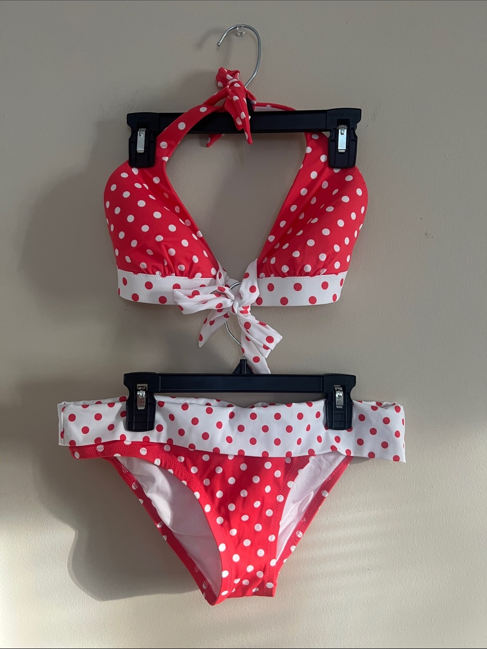 👙Victoria Secret Red  & White Polka Dot Halter Bikini